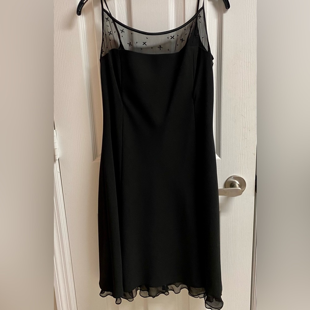 Jones Wear Black Slip Dress with Sheer Star-Accent Yoke